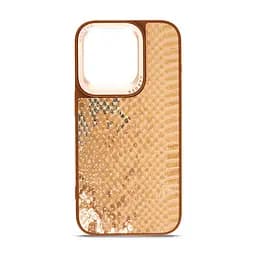 Кожаный чехол для Apple iPhone 14 Pro, Harder Snake Pattern, бежевый, термополіуретан ТПУ + экокожа с текстурой змеиной кожи, панель, защита корпуса, противоударный, микрофибра, рамка вокру камеры, защита всего корпуса, (ARM76806)