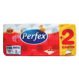 Тришаровий туалетний папір Perfex, білий, 8+2 рулона