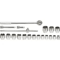 Набор торцевых головок Vorel квадрат 3/4", M22-50 мм с трещаткой и воротком 20 шт. (58150)