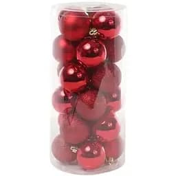 Набір святкових ялинкових куль діаметром 6 см червоного кольору 24 шт глянцеві глітер і матові