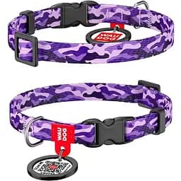 Ошейник для собак Waudog Nylon нейлоновый c QR паспортом, рисунок Фиолетовый камо, пластиковый фастекс, XS, Ш 10 мм, Дл 20-30 см
