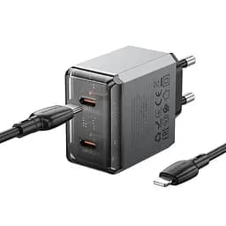 МЗП Borofone BN21 Lena PD40W+QC3.0 (2USB-C) + кабель Type-C to Lightning Metal gray - мініатюра 4