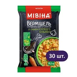Вермішель швидкого приготування Мівіна зі смаком курячого бульйону з овочами та зеленню негостра 30 шт. х 59.2 г (852591)