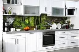 Вініловий кухонний фартух Ліс Водоспад наклейка для кухні ПВХ дерева Зелений Happy Pocket Z181857