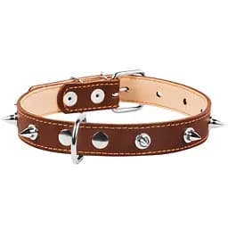 Нашийник для собак Collar, шкіряний, подвійний, з шипами, 56-68х4,5 см, коричневий