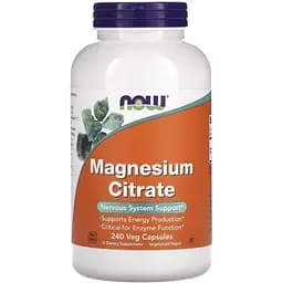 Вітаміни та мінерали NOW Magnesium Citrate, 240 вегакапсул