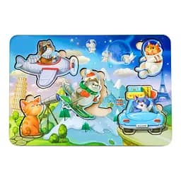Деревянный пазл-вкладыш Котики - 2 Ubumblebees (ПСД143) PSD143 с космонавтом