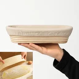 Кошик для вистоювання тіста хліба овальний з натурального ротанга з тканинним чохлом (довжина 30 см), Kitchen Master Бежевий 87928
