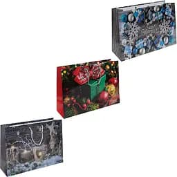 Пакет подарочный "Новогодний" 5053 цветной, большой горизонтальный 36 х 25 х 8,5см Микс