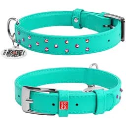 Нашийник для собак Waudog Glamour, шкіряний, зі стразами, з QR паспортом, L, 30-39х2 см, ментоловий - мініатюра 3