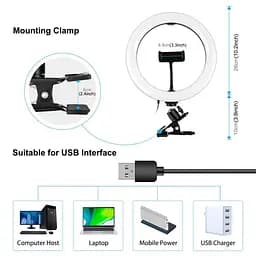 Кільцева USB LED лампа Puluz PKT3126B 10.2" + затискач - мініатюра 3
