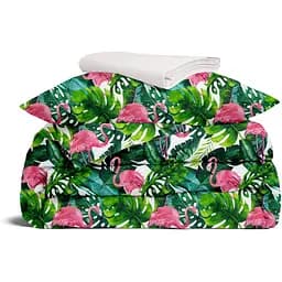 Комплект постільної білизни Cosas Tropical flamingo Підлітковий зелений (FlamingoPalmGreen_30RoseLight_155)