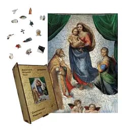 Дерев'яний фігурний пазл Сікстинська Мадонна, А5, Картонна коробка 35 елементів