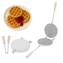 Форма алюминиевая круглая для выпечки толстых бельгийских венских вафлей (вафельница) со съемными ручками, RS Серый 87097