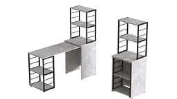 Стіл-тумба трансформер Смарт 3/2 з етажеркою Ferrum-decor 1430x1450x600 Чорний метал ДСП Бетон 16 мм (FRD-105122)