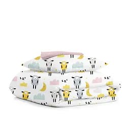 Дитяча постільна білизна в ліжечко SHEEPS CS7, жовтий (SheepYellowGreyBeige_DropRose_140)