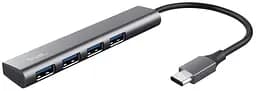 Хаб Halyx USB-С > 4xUSB-А 3.2 Алюминий 0.1м Серый Trust teh0018458