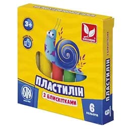 Пластилін восковий Школярик 6 кольорів круглий з блискітками 303109001-UA (4823088216110)(SC)