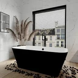 Ванна окремостояча глянцева Amdcon Atlant 150x75 чорна з литого каменю ATLANT_150_BLACK_HL Чорний - мініатюра 2