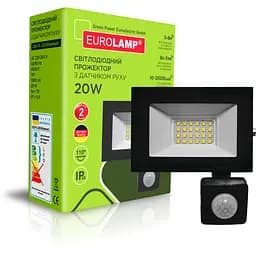 Прожектор Eurolamp LED з датчиком руху чорний (LED-FL-20/65(sensor)) - мініатюра 2