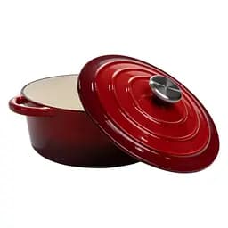 Кастрюля чугунная 2.5 л эмалированная с крышкой посуда для тушения запекания кухонная томония Красный Premium Cookware HP-1-14-RED