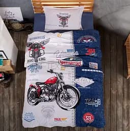 Комплект постельного белья с летним одеялом Laura Grand 100% котон - полуторный набор с наволочкой мотоцикл