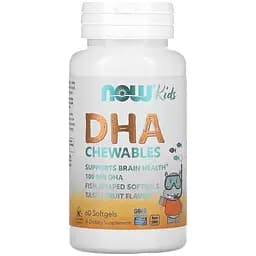 ДГК для дітей NOW Kids DHA 100 mg Chewables, 60 капсул Капсули у формі рибок