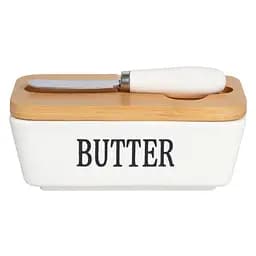 Масленка керамическая с бамбуковой крышкой 15.2х6.5 см и ножом 13.1 см (710250610-1)