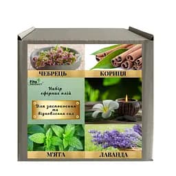 Набір ефірних олій "Для заспокоєння та відновлення сил" (олії м'яти/лаванди/кориці/чебрецю)