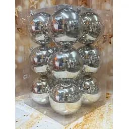 Набір ялинкових іграшок пластикових круглих 12 шт 10 см Сріблястий