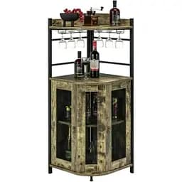 Стелаж Costway Marvo барний з тримачем келихів в стилі Loft бежевий