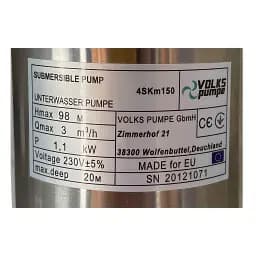 Насос свердловинний вихровий Volks pumpe 4SKm150 1.1 кВт, кабель 15 м, з пультом - мініатюра 4