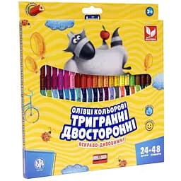 Карандаши двусторонние Школьник с точилкой 48 цветов 24 шт. (312116004-UA)