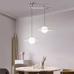 Регулюючий підвісний світильник в хромовому корпусі на 2 лампочки з білим обводком Line.F YG 88/2 CH+WH