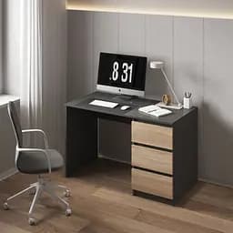 Комп'ютерний стіл Vays, письмовий, сучасний, з тумбою справа, 3 шухляды з фасадами без ручок R-1 Антрацит-Дуб сонома фасад