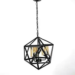 Люстра Лофт у чорному корпусі форми багатогранник із янтарними плафонами | Арт. 045/3 BK+AM | Line F