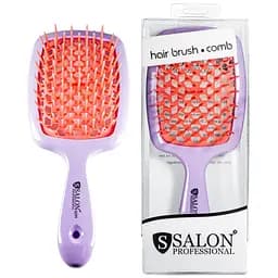 Розчіска для волосся Salon Professional масажна продувна велика 0099 Фіолетова з кораловим
