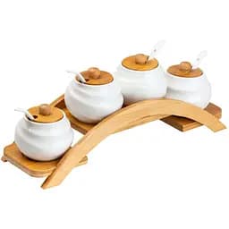 Набір баночок для спецій Yiwu HP-1200 на бамбуковій підставці 4 шт. білий