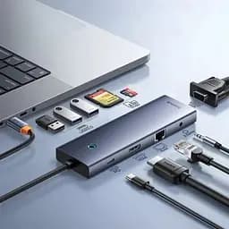 Концентратор Baseus USB-C 10-in-1 HDMI 4K60Hz + VGA + 3xUSB 3.0 + PD + RJ45 1000Mbps + SD/TF + 3.5mm gray (B0005280C811-00) - мініатюра 7