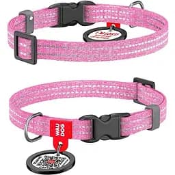 Нашийник для котів та дрібних порід собак Waudog Re-cotton з QR паспортом, відновлена бавовна, світловідбиваючий, пластикова пряжка, XS, Ш 10 мм, рожевий