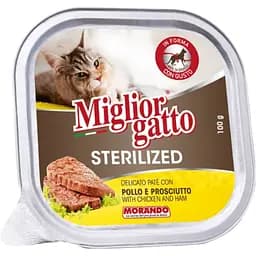 Набір вологих кормів для котів Migliorgatto Sterilized курка, прошуто 2 шт. + курка, ягня 2 шт. + яловичина 2 шт. 600 г (6 шт. x 100 г) - мініатюра 4