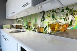 Кухонний фартух Жасмин для кухні наклейка ПВХ чай чашки Квіти Напої Зелений 60х300 см Happy Pocket Z180446 - мініатюра 6