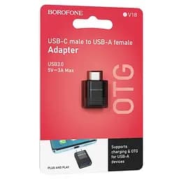 Адаптер Borofone BV18 Type-C male to USB female USB 3.0 adapter чорний - мініатюра 4