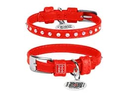 Ошейник для животных WAUDOG Glamour с QR-паспортом со стразами М Ш 20 мм Д 30-39 см красный (32783)