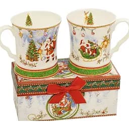 Чайный набор 2 чашки R36272 Санта керамика в подарочной упаковке 280 мл Белая