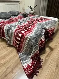 Плед покривало Bridge Полуторний Орнамент зимовий 200х150 Бавовна Червоний