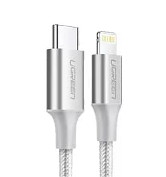 Кабель Ugreen US304 USB-C to Lightning M/M Cable Aluminum Shell Braided 1 м (сріблястий) (70523)