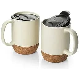 Кавові кухлі Double White OldBro 400 мл з ізольованим корковим дном і кришкою