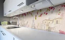 Вініловий кухонний фартух Весна у Парижі наклейка для кухні Ейфелева вежа Місто Бежевий Happy Pocket Z181521