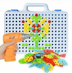 Мозаїка M 5589 2в1, на шурупах, шуруповерт на батарейці, 150 дит, валіза, в коробці (6903317382873)